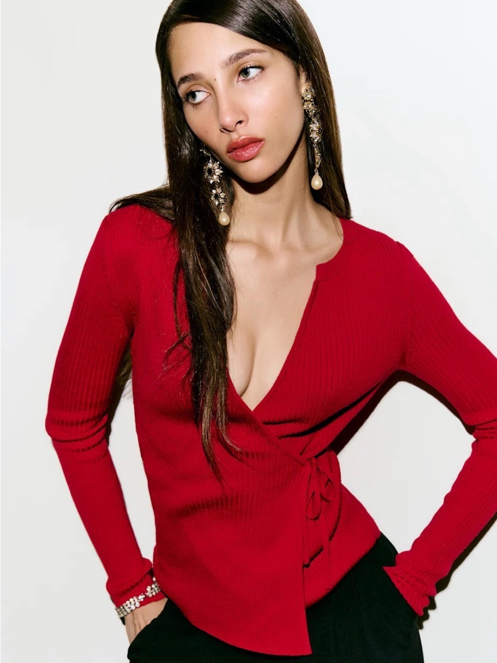 Reformation Red Wrap Ribbed Knit Top - Picture 4 of 9